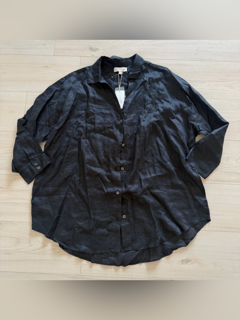 l*space Black Oversized Linen Button-Down Shirt NWT